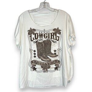 Cowgirl Shirt Western Cowboy Boots Bling White Cut Medium